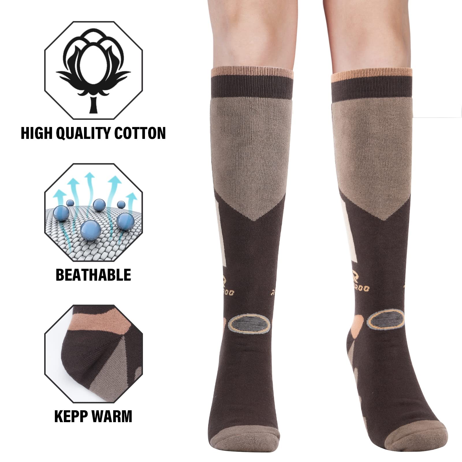 Thermal Ski Socks for Men & Women - 2/3 Pairs Knee-High Warm Socks for Skiing, Snowboarding & Winter Sports | Perfect for Cold Weather & Outdoor Activities
