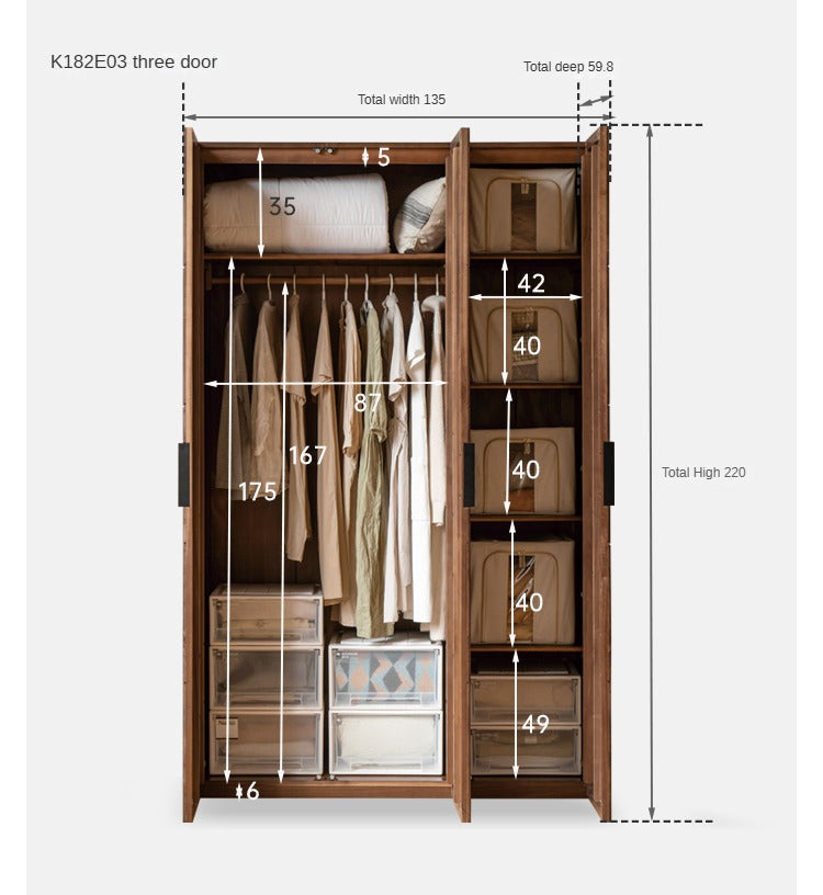 Premium Black Walnut Solid Wood Wardrobe & Storage Cabinet - Spacious Closet Organizer for Bedroom, Living Room, and Office