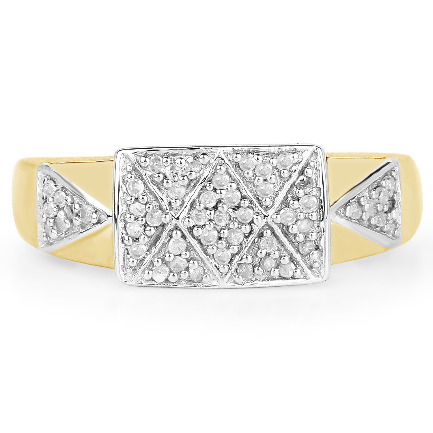 14K Yellow Gold Plated 0.21 Carat Genuine White Diamond .925 Sterling Silver Ring for Women - Elegant Wedding, Engagement & Anniversary Jewelry Gift