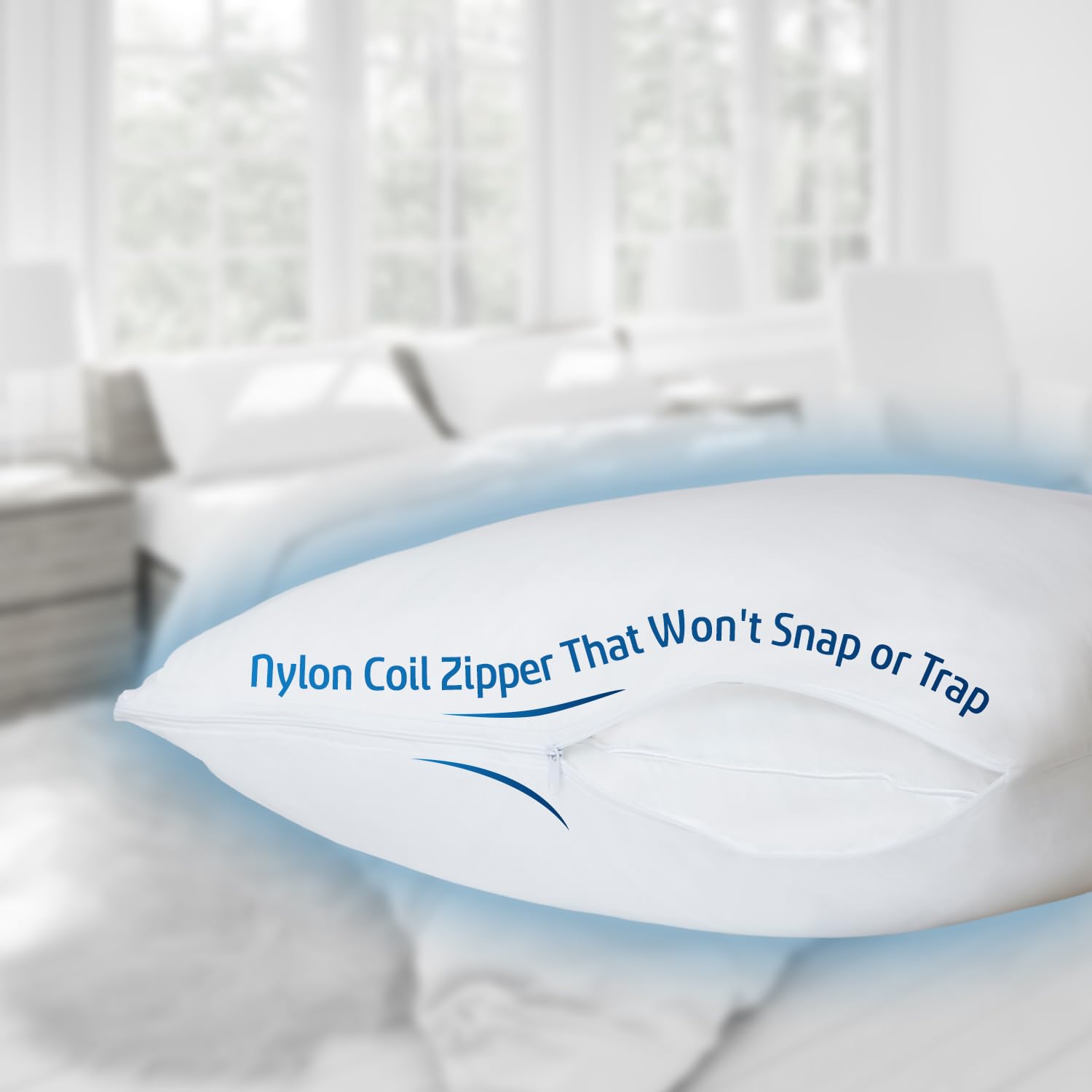 Premium Queen Size Pillow Protector Covers - Breathable Poly-Cotton Blend with Zipper Closure - Moisture Wicking & Hypoallergenic Dust Mite Protection - 2 Pack for Bedroom, Guest Room, or Travel Use