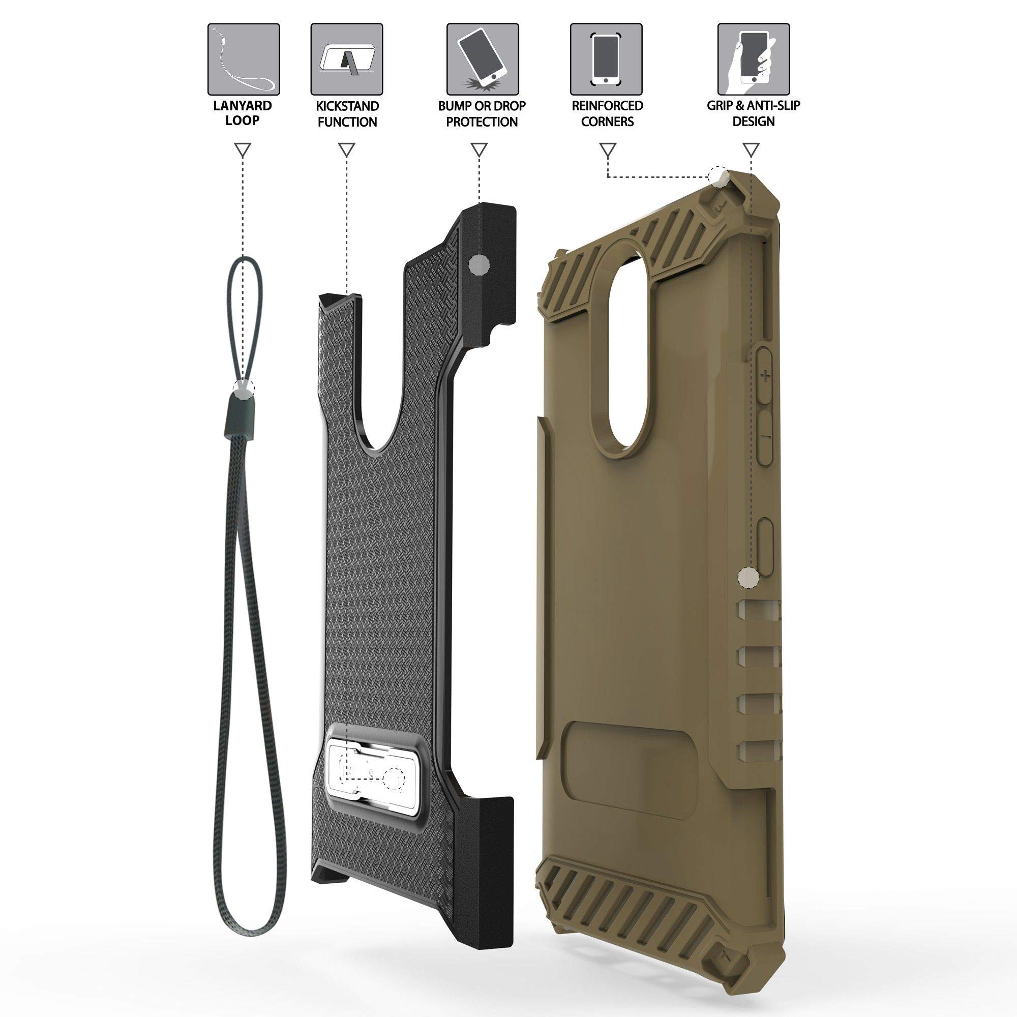 Military Grade Hybrid Shockproof Case with Stand - Dual Layer Protective Cover for LG K40/Solo LTE/X4/Harmony 3/Xpression Plus 2 - Perfect for Outdoor Activities, Work & Travel