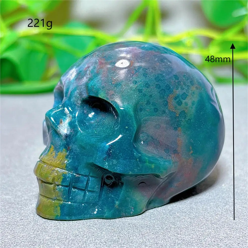 Natural Ocean Jasper Skull Crystal - Healing Quartz Stone for Meditation, Energy Work & Spiritual Gifts | Halloween Decor, Mineral Collection & Craft Supplies | Perfect for Home Altar, Yoga Space & Witchy Aesthetic