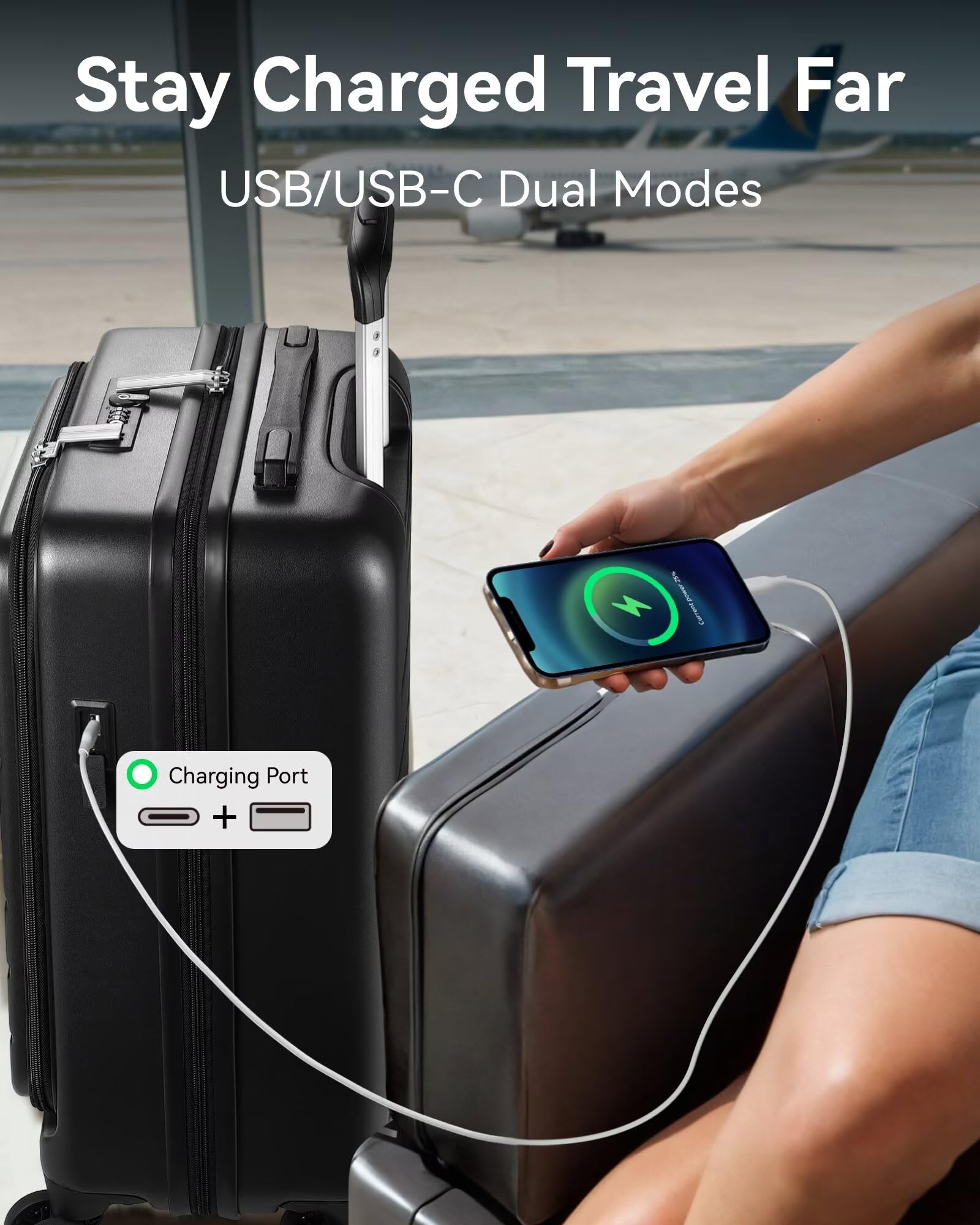 LUGGEX 20 Inch Carry On Luggage - Airline Approved Polycarbonate Hard Suitcase with Front Pocket (35L, Charcoal Metallic) - Perfect for Business Travel & Weekend Getaways