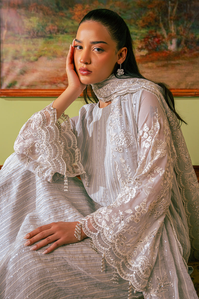 Elegant Muted Blue 4-Piece Embroidered Chiffon Suit Set for Women - Perfect for Weddings, Parties & Special Occasions