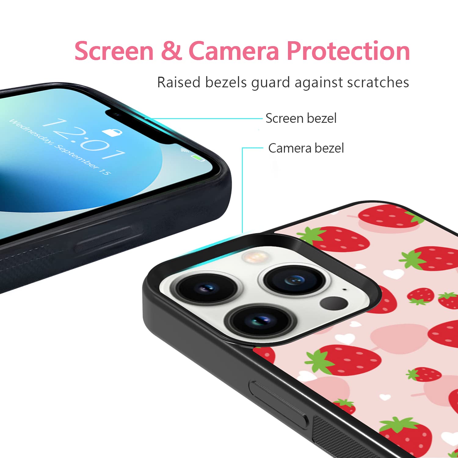 Kawaii Strawberry Phone Case for iPhone 13 Pro Max (6.7 Inch) - Shockproof Protective Cute Pink Cover for Girls & Women | Perfect Gift for Teens, Birthday & Valentine's Day | Compatible with Black & Pink iPhones