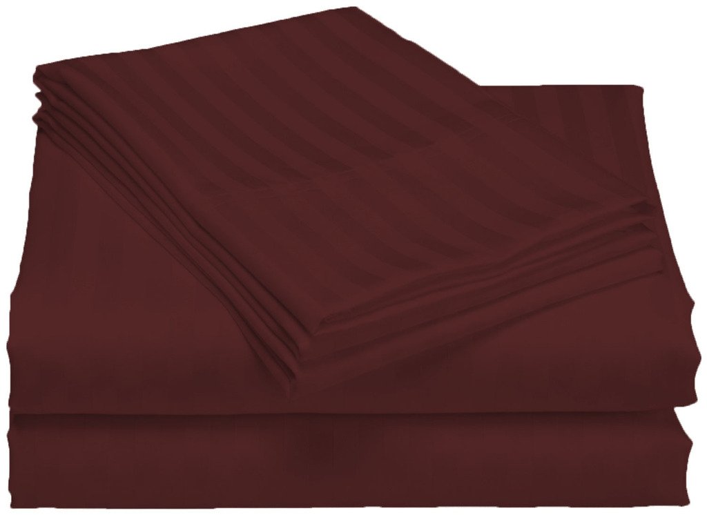 Premium 400 Thread Count Egyptian Cotton Deep Pocket Fitted Sheet & Pillowcase Set - Twin Size, Wine Stripe - Ultra Soft Bedding for Guest Rooms, Dorms & Luxury Hotels