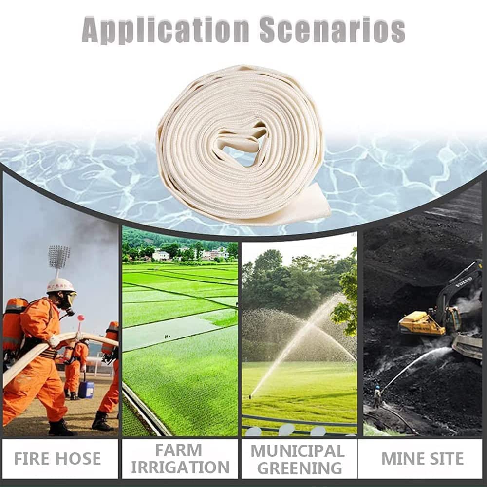 1.5 Inch Flat Discharge Water Pump Hose - 99ft Fire & Irrigation Hose with Connectors | Durable Firefighting & Agricultural Water Transfer Solution for Emergency & Farm Use