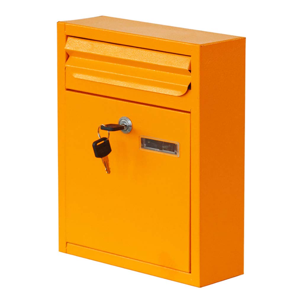 Yellow Wrought Iron Outdoor Mailbox - Rustic Villa Style Letter Box with Secure Lock for Home & Garden | Perfect for Front Porch, Yard, and Driveway