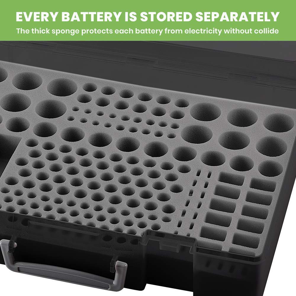 2-Pack Battery Organizer Storage Case with Built-in Tester - Holds 225 AA AAA C D 9V Batteries & 3V Lithium (CR2032, CR1632, CR2, LR44) - Perfect for Garage, Workshop & Home Organization