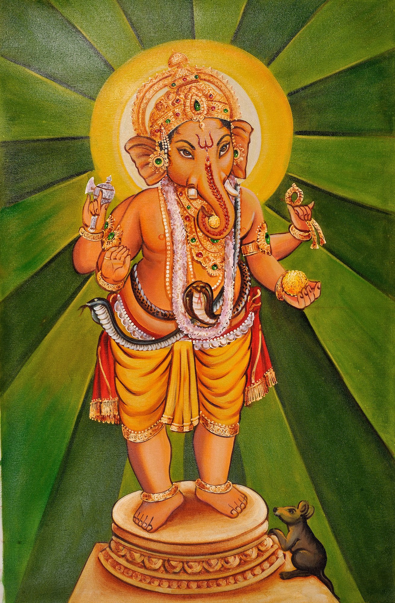 Radiant Ganesha Oil Painting on Canvas by Artist Anup Gomay - Hindu Deity Wall Art for Home Decor & Meditation Spaces