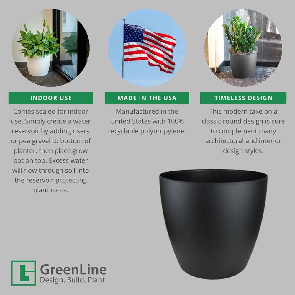 15 Inch Memphis Round Planter - Indoor Plastic Flower Pot for Plants, Black | Perfect for Home Decor, Office Plants & Garden Decorations