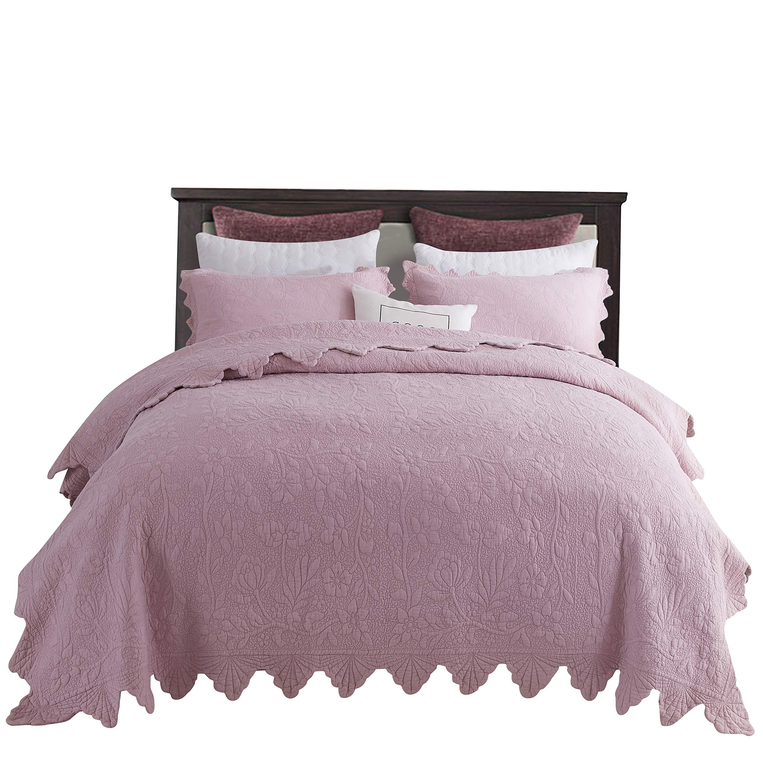 Brandream Cotton Quilt Set - Farmhouse Style Comforter Set for Queen & King Size Beds, Dusty Pink Quilt Coverlet - Cozy Bedding for Guest Rooms, Master Bedrooms & Farmhouse Decor