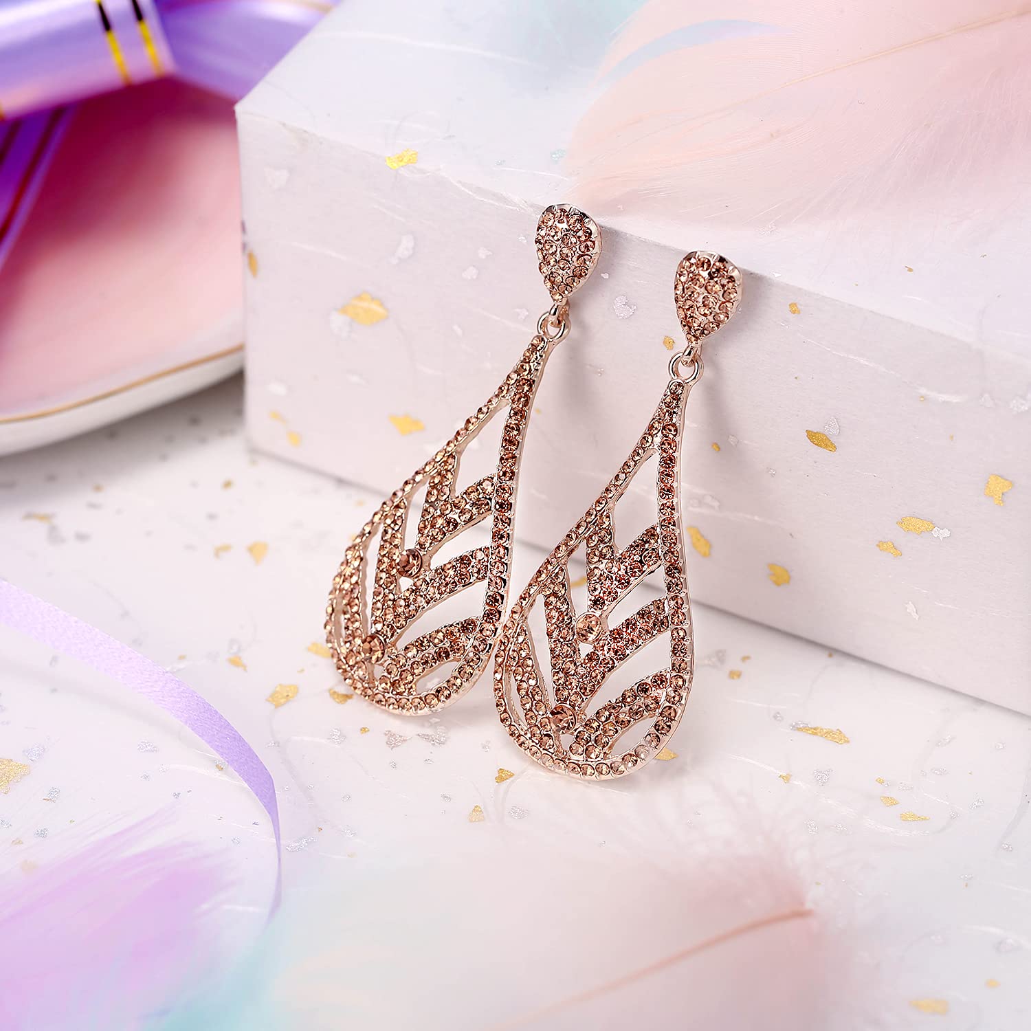Crysdue Teardrop Dangle Earrings for Women | Austrian Crystal Vintage Wedding Jewelry | Hollow-Carved Stud Earrings | Perfect for Party, Prom, Bridal & Special Occasions