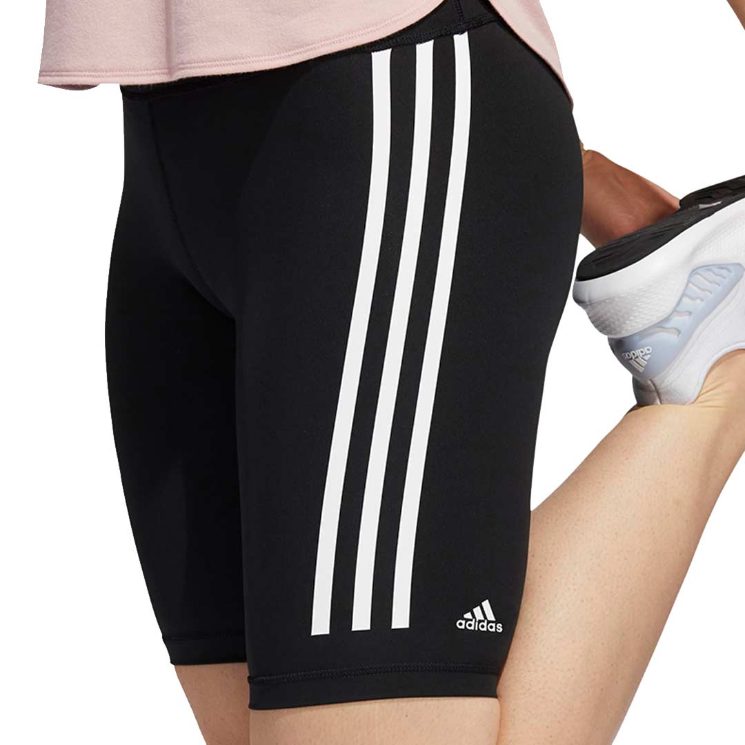 Adidas Women's Optime Trainicons 3 Stripes Biker Shorts - High Waist Workout Shorts for Running, Yoga & Gym - Comfortable Athletic Shorts for Women (H64228)