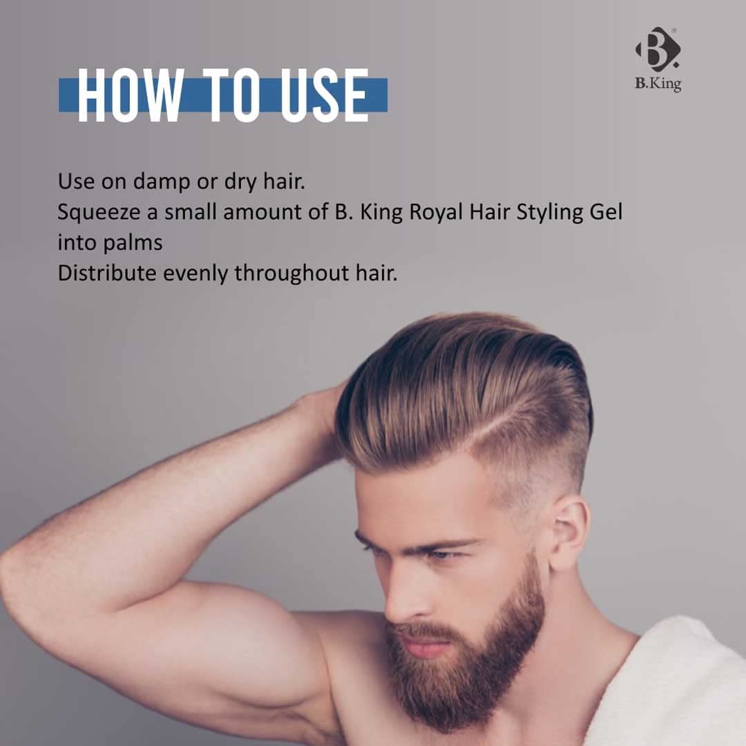 B.King Men's Hair Styling Gel with Redensyl, Vitamin E, Olive & Almond Oil - Lightweight, Flexible Hold for All Hair Types - 60g Pack - Perfect for Daily Styling, Special Occasions & Professional Looks