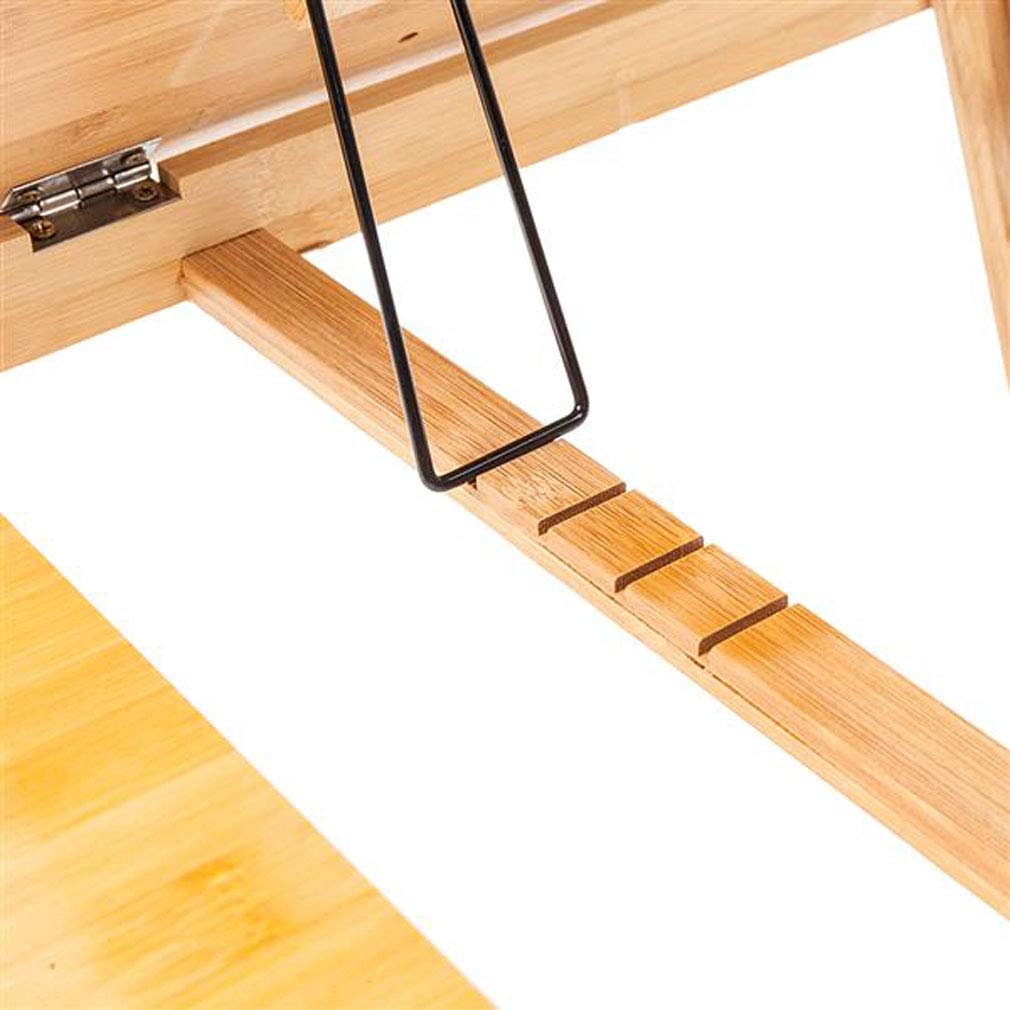 Adjustable Bamboo Laptop Desk with Tilting Shelf & Drawer - Foldable Legs, Multifunctional Breakfast Serving Tray - Double Flowers Wood Color - Perfect for Home Office, Bed, Sofa & Dining Table Use