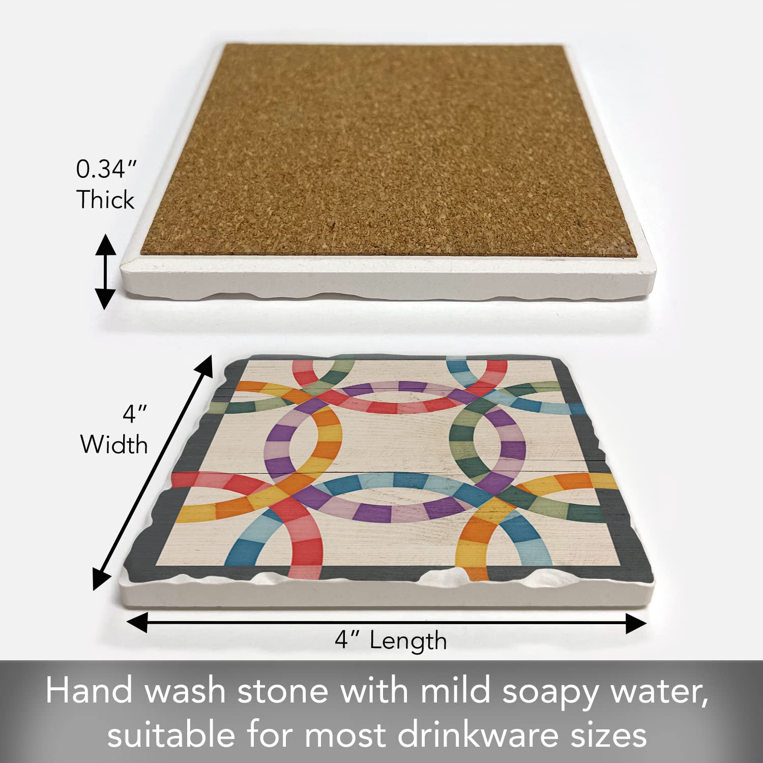 Thirstystone Quilt Design Double Wedding Ring Tumbled Stone Coaster Set - 4