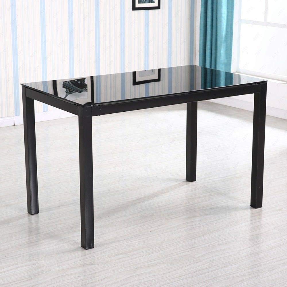 Modern Minimalist Glass Dining Table with Metal Legs - 47 Inch Rectangular Kitchen Table for 4-6 People, Black | Perfect for Small Spaces, Apartments & Contemporary Dining Rooms