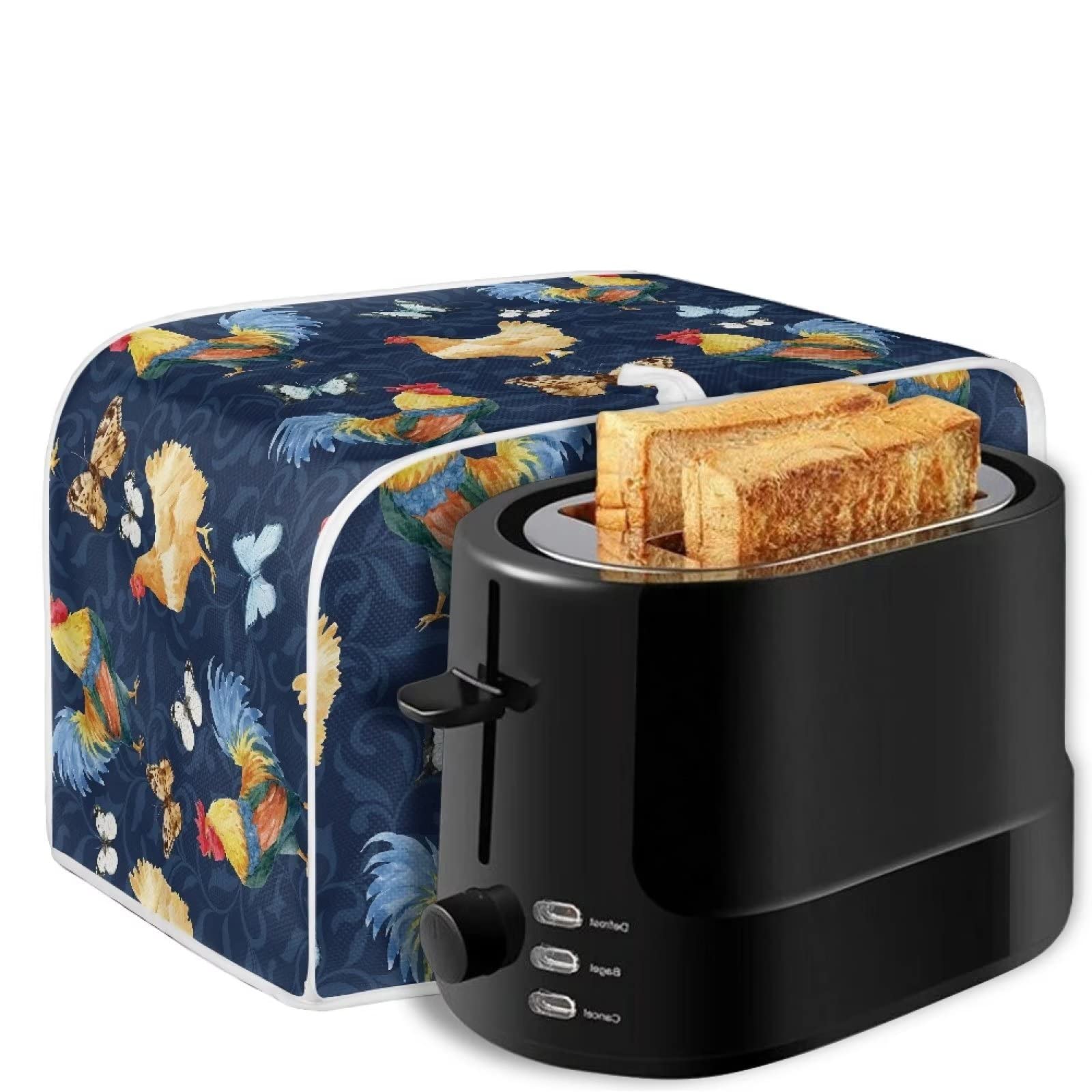 Chicken Print 4-Slice Toaster Cover - Butterfly Rooster Design Bread Maker Protector | Dustproof & Fingerprint Resistant Kitchen Appliance Cover | Machine Washable | Perfect for Toasters, Bread Machines & Small Kitchen Appliances