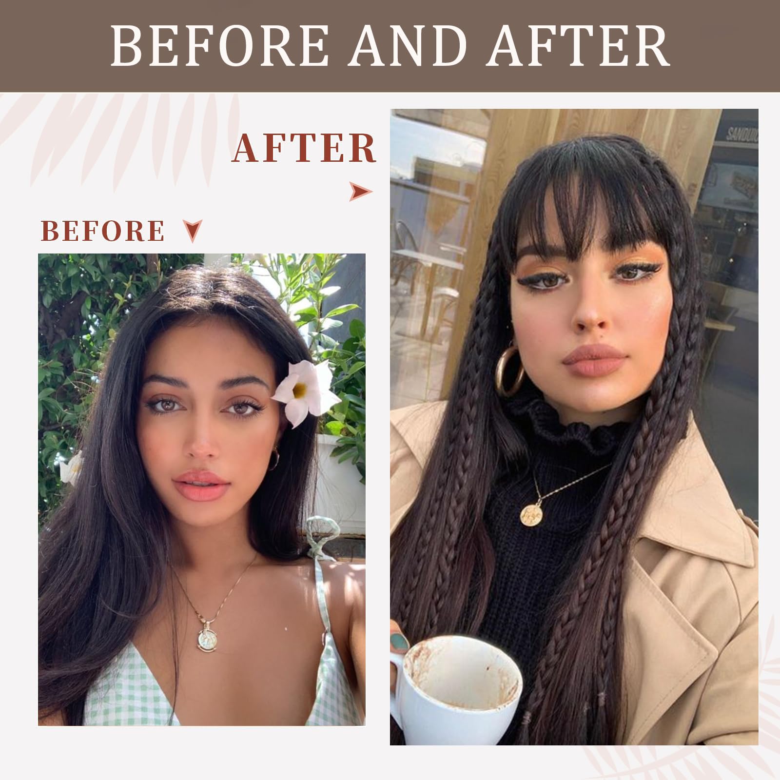 Clip In Bangs - 100% Real Human Hair Bangs Clip in Brown & Black | Clip On Bangs Hair Extensions | Fake Bangs Human Hair French Bangs | Hair Clip Fringe with Temples | Curved Bangs for Women | Perfect for Daily Wear, Cosplay, and Fashion Styling