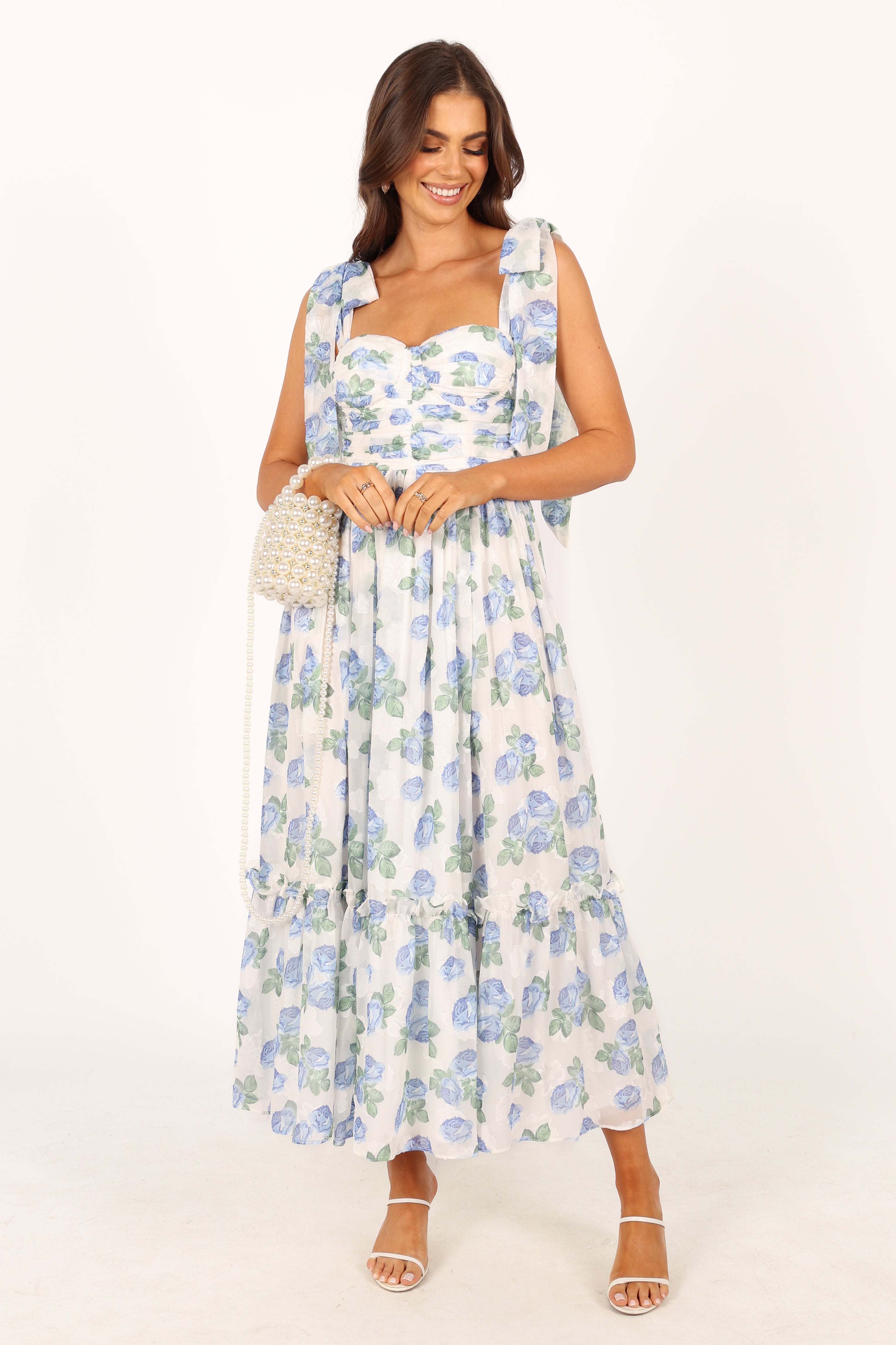 Floral Print Midi Dress for Women - Blue Summer Dress for Casual Wear, Beach Outings & Date Nights