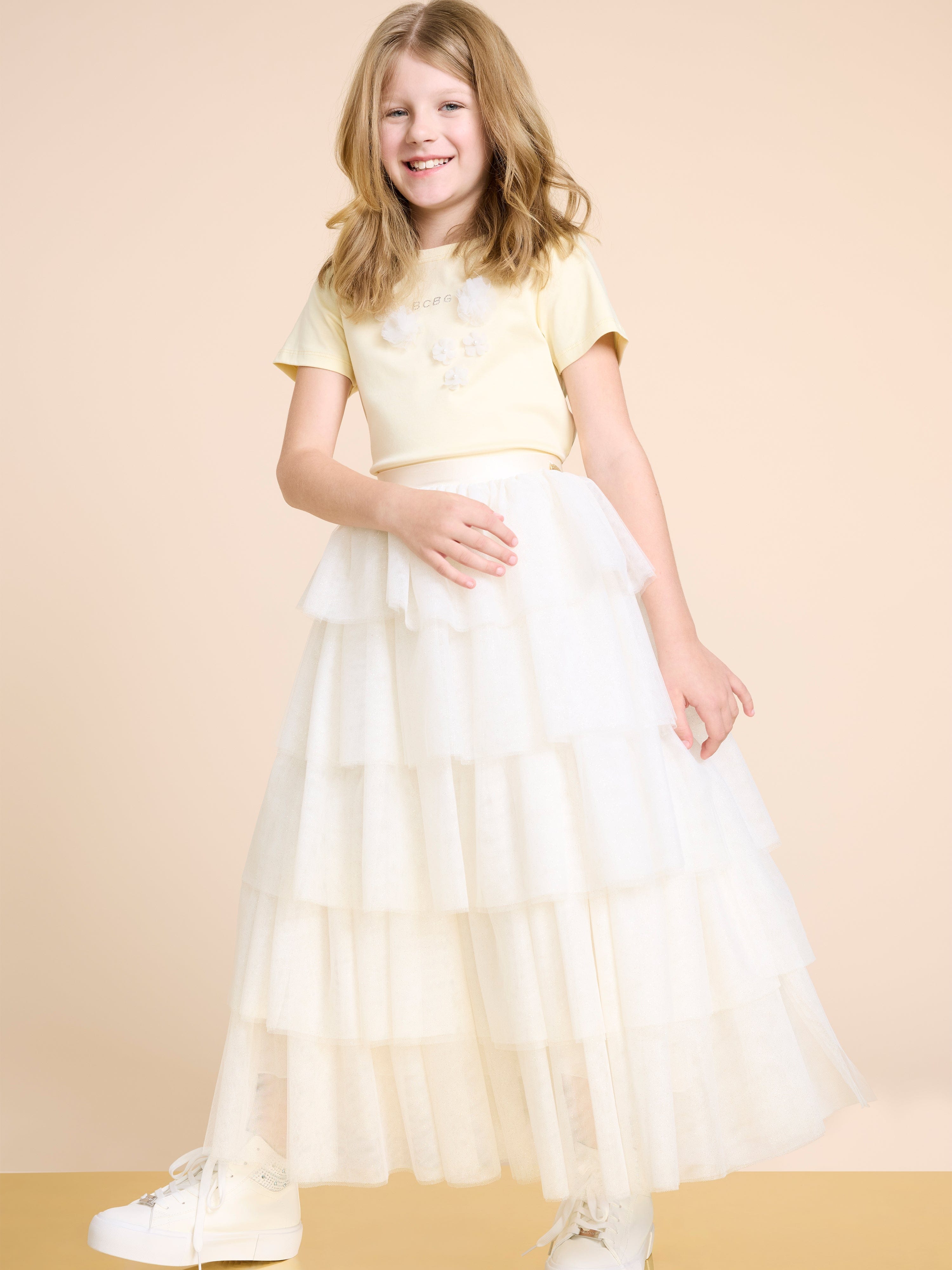 BCBG Girls Ivory Glitter Tulle Skirt | Sparkly Party Dress for Kids | Perfect for Birthday, Pageant & Holiday Events