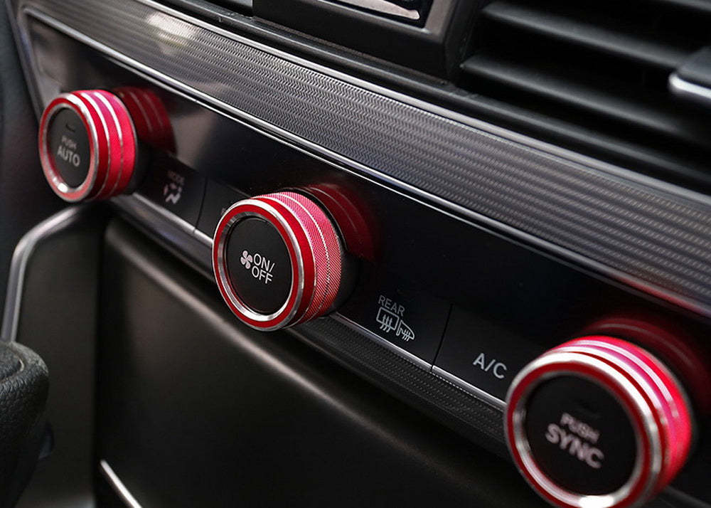 3-Piece Sport Red AC Climate Control Switch Knob Ring Covers for 2018-2022 Honda Accord - Upgrade Interior & Protect Buttons (Perfect for Car Enthusiasts & DIY Modifications)