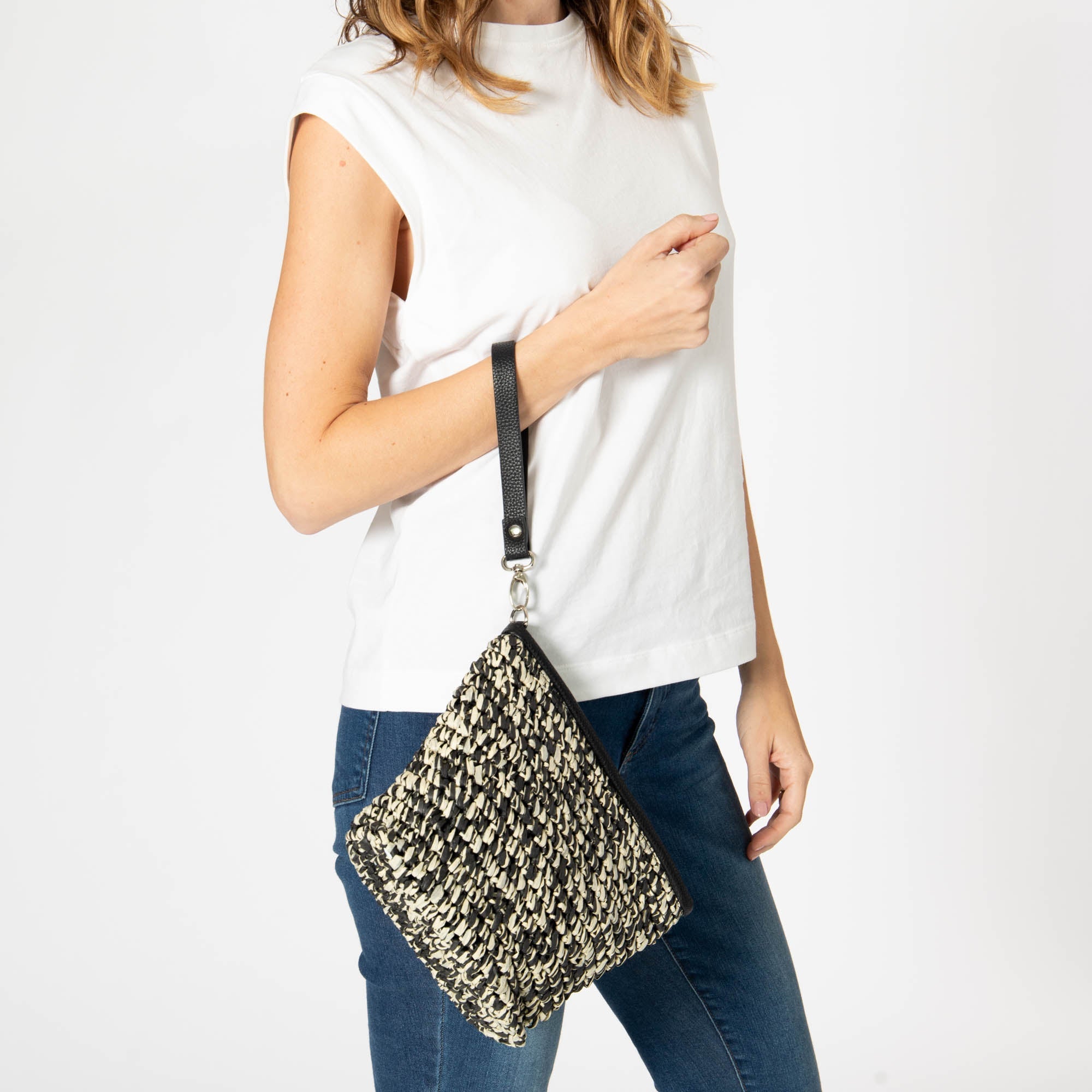 Julia Black and White Zip Top Clutch - Stylish Women's Handbag for Evening Parties, Weddings & Date Nights | Fashionable Crossbody Purse with Secure Zipper Closure
