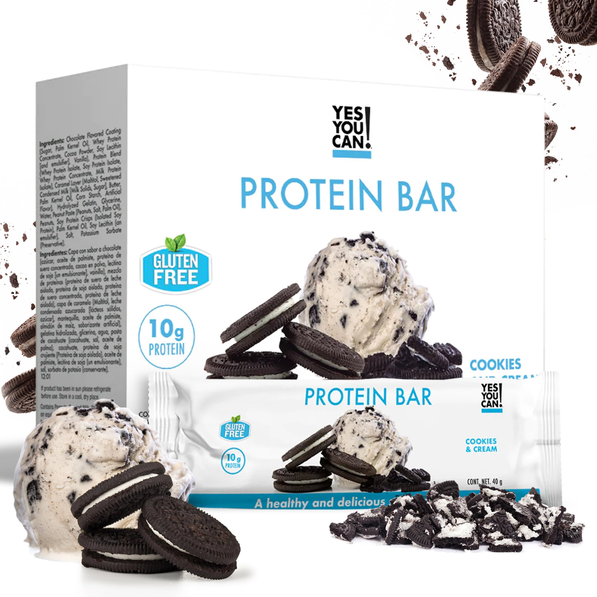 Yes You Can! High Protein Bars - Box of 7 | Delicious Protein Snacks for Family, Healthy On-the-Go Nutrition | Perfect for Workouts, Hiking & School Lunch (Cookies & Cream Flavor)