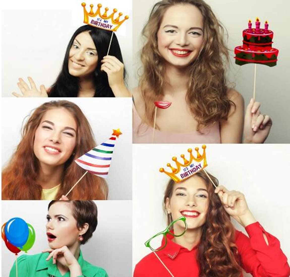 SamHeng 22-Piece Birthday Party Photobooth Props Kit - Happy Birthday Decorations for Girls & Boys Party Supplies - Ready-to-Use Party Favors for Birthdays, Baby Showers & Celebrations