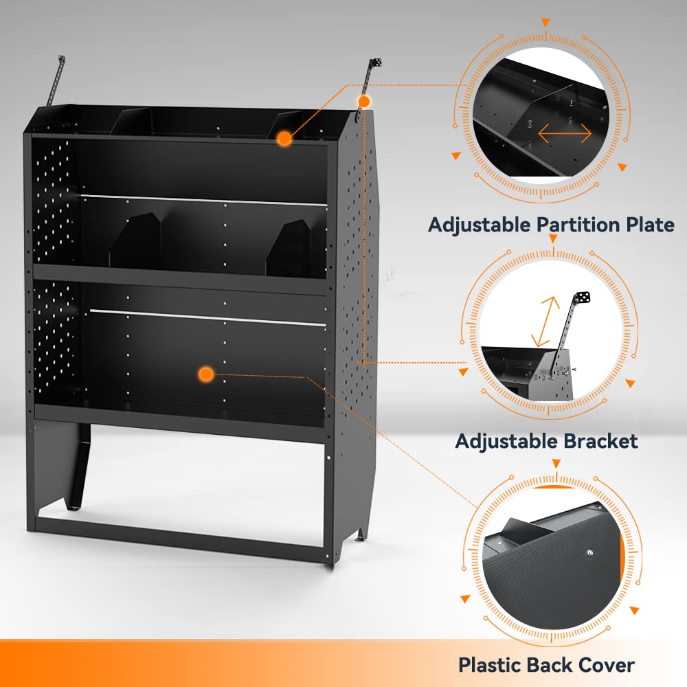MELIPRON Heavy Duty Steel Cargo Van Shelving Storage System - Universal Fit for NV200, Transit Connect 2014+, Chevy City Express & Promaster City - Includes S-Shaped Hooks (32