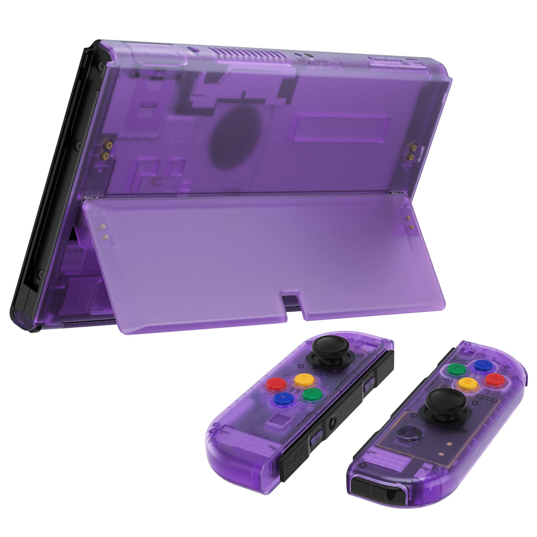 eXtremeRate DIY Full Set Shell for Nintendo Switch OLED - Replacement Console Back Plate & Kickstand, Custom Controller Housing with Full Set Buttons - Clear Atomic Purple | Perfect for Gaming Enthusiasts & DIY Modders