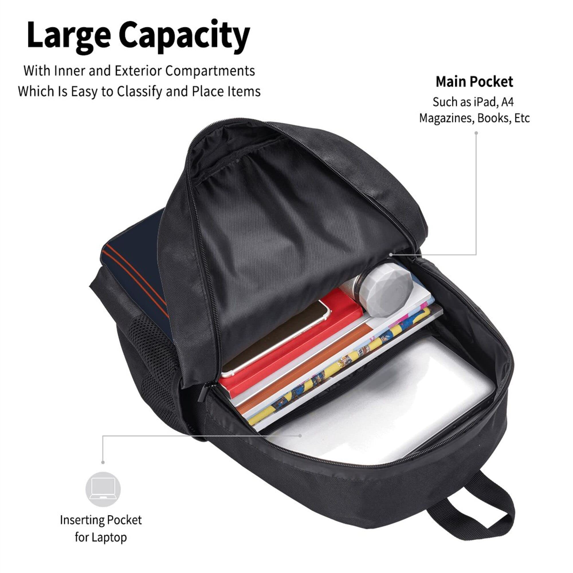 ANTKING Chicago Backpack - Customizable High Capacity Backpack with Personalized Name & Number - Perfect Gift for Kids, Men & Sports Fans - Ideal for School, Travel & Game Day