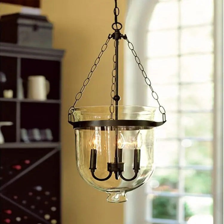 Vintage Rustic Bell Jar Pendant Light - Farmhouse Style Glass Hanging Fixture for Kitchen Island, Dining Room, or Bedroom Lighting