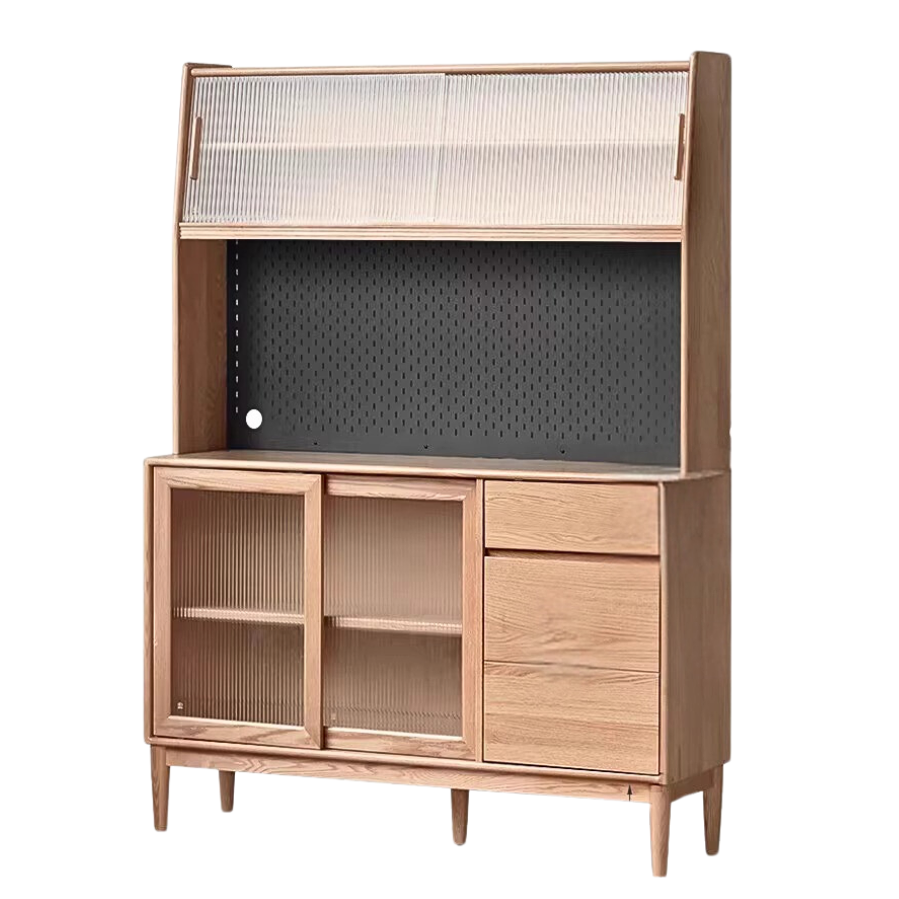 Solid Oak Wood Modern Dining Sideboard - Wall-Mounted Buffet Cabinet for Dining Room Storage & Decor