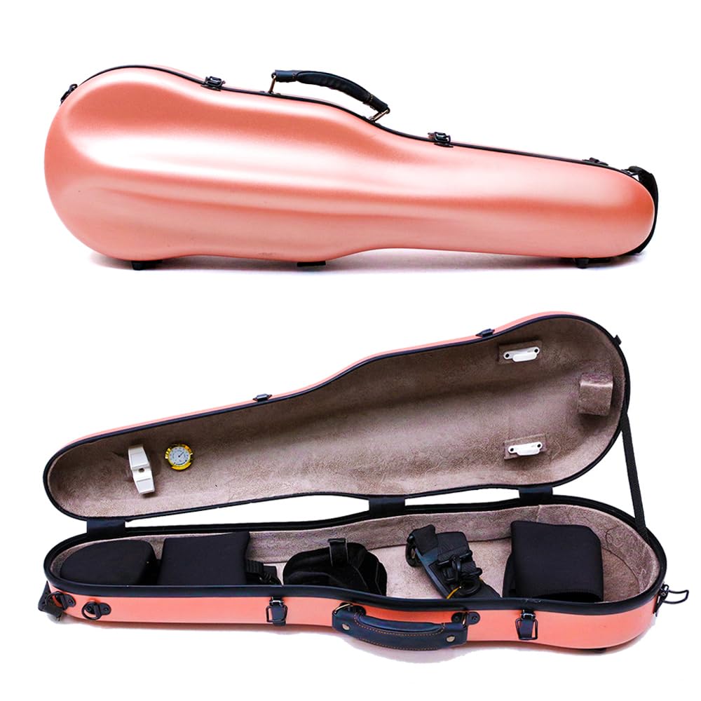 Premium 4/4 Violin Hard Case - Carbon Fiber Lightweight Triangular Design with Adjustable Back Straps & External Accessory Storage Bag (Pink) - Perfect for Travel, School, Performances & Professional Musicians