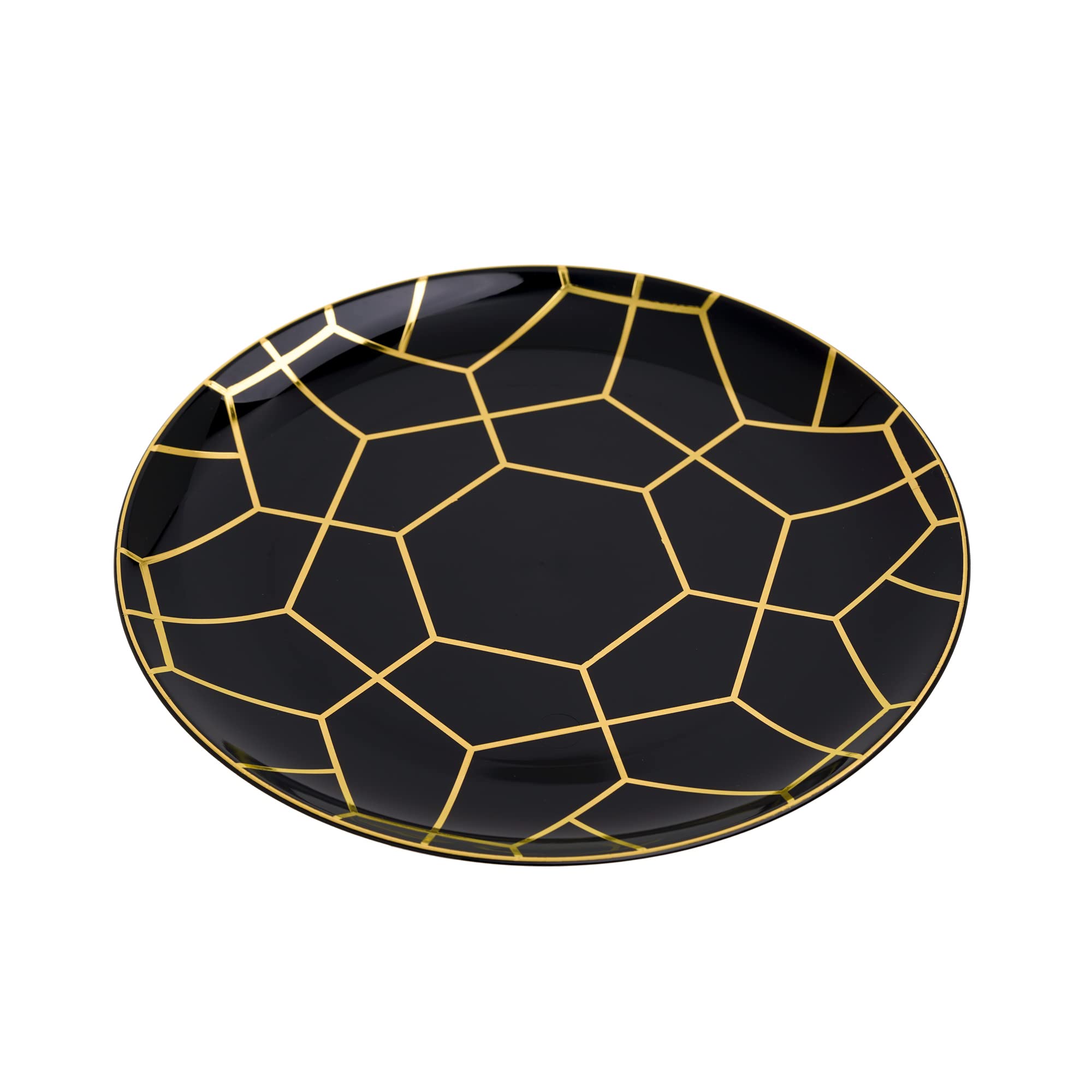 20-Pack STACKABLES 7.5 Inch Black & Gold Reusable Plastic Dinner Plates - 19cm Round Wedding & Party Plates for Catering, Events, Picnics - Durable Hard Plastic Dish Set for Elegant Dining & Outdoor Entertaining