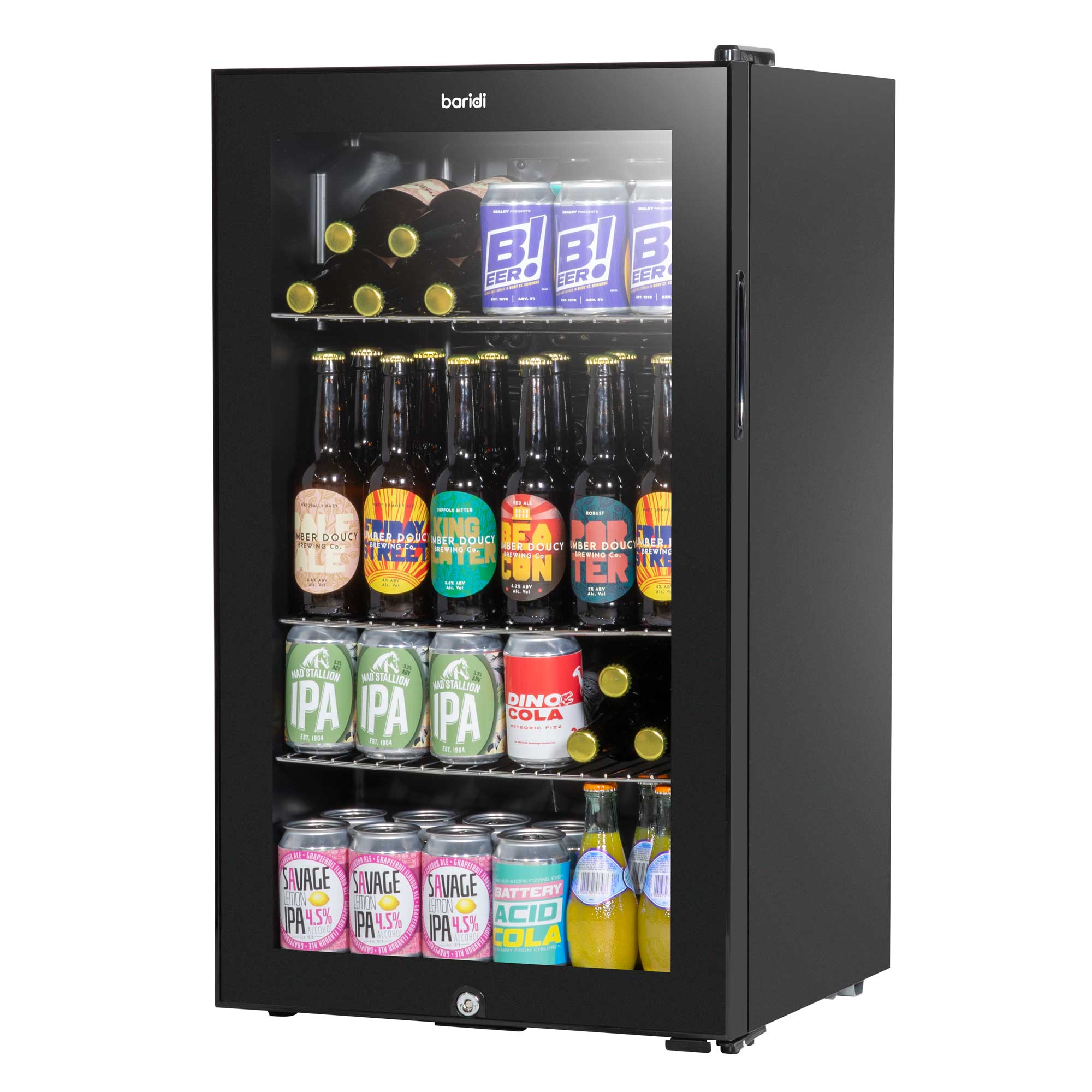 Baridi 85L Under Counter Beverage Refrigerator - Black DH13 | Energy Efficient Beer & Wine Cooler with LED Light for Home Bar, Kitchen, or Basement