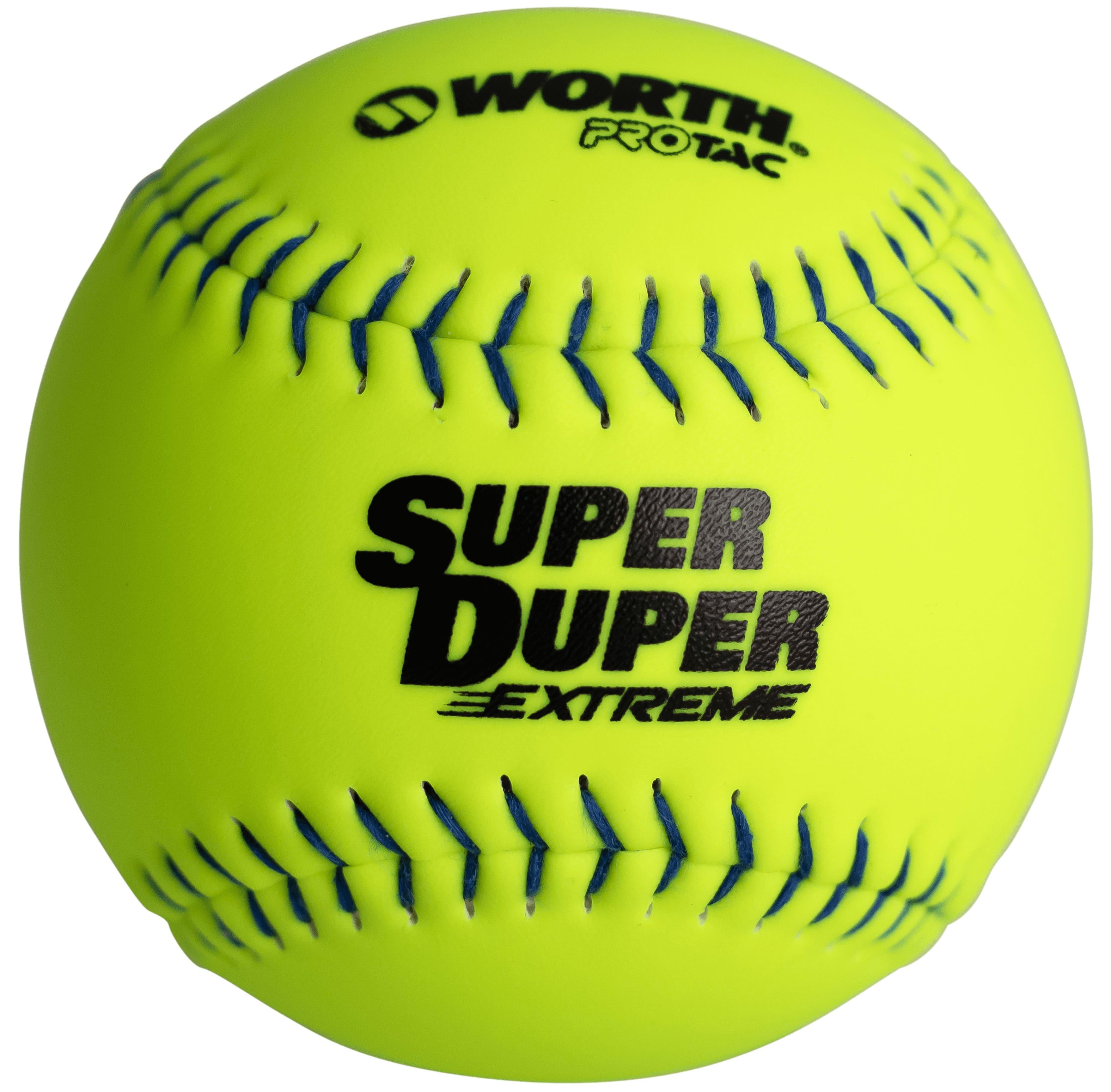 Worth Super Duper Extreme Blue Stitch 44/375 12 Slowpitch Softballs - High Performance Softballs for Competitive Play & Training