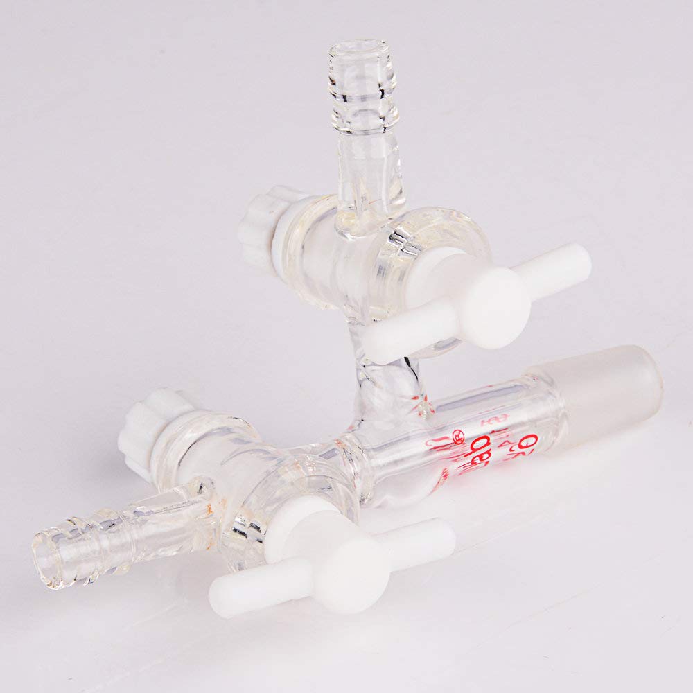 Stonylab Glass Vacuum Transfer Adapter - Borosilicate 3.3 Glass with PTFE Stopcocks & 14/20 Inner Joint for Chemistry Lab, Distillation & Essential Oil Extraction