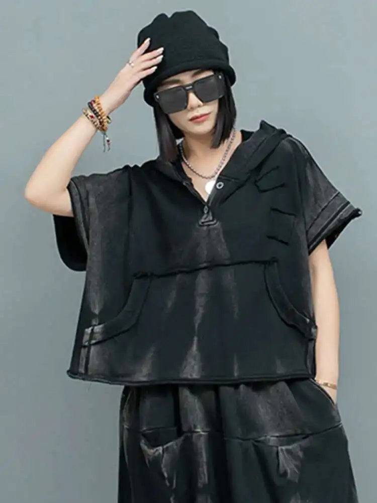 Big Size Women's Sweatshirt & Cross Pants Two-Piece Set - Hooded Short Sleeve Fashion Outfit for Spring/Autumn 2025 (Style 1DH9474) | Casual Streetwear, Lounge Wear & Trendy Outfit for Daily Wear