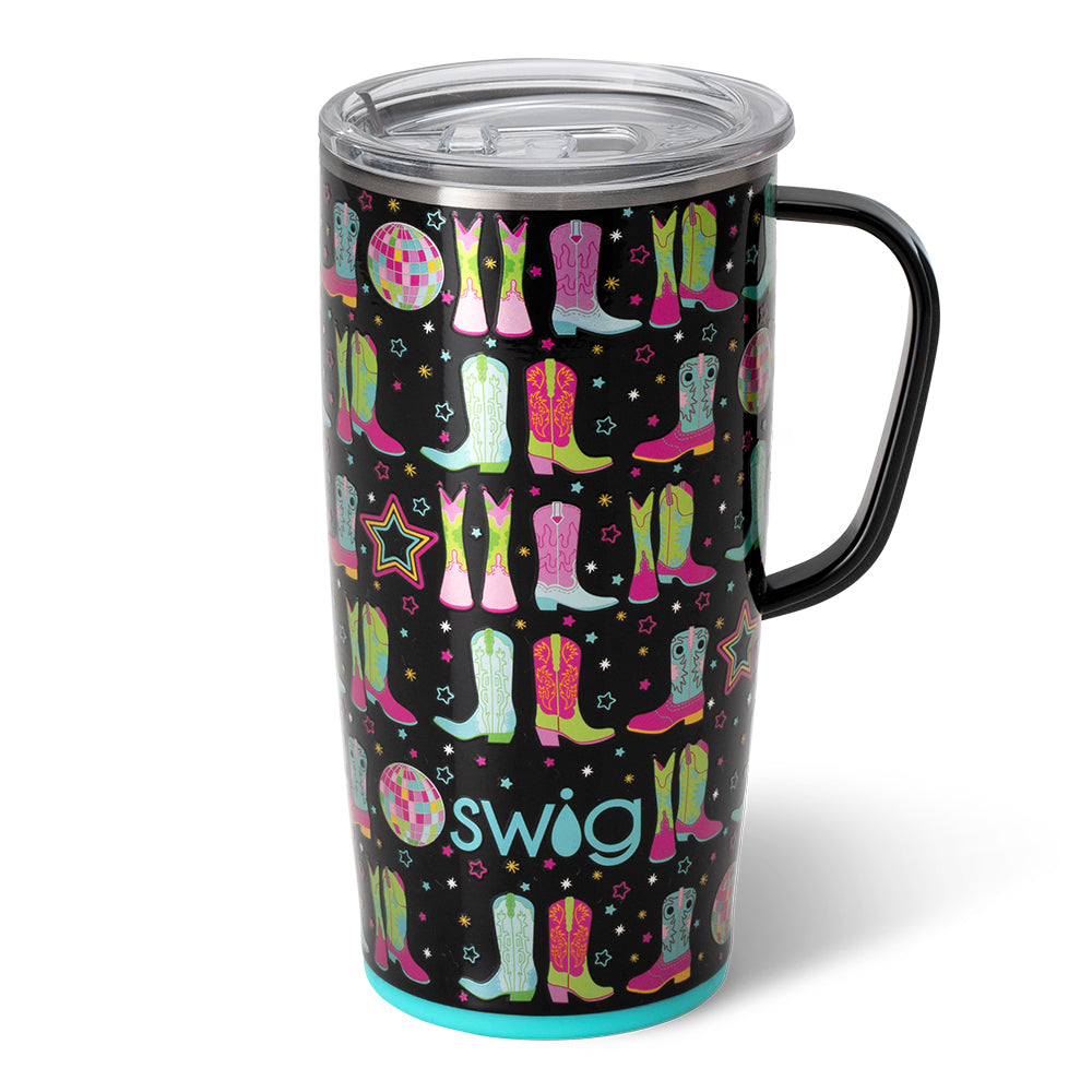 Disco Cowgirl 22oz Insulated Travel Mug - Stainless Steel Tumbler with Lid & Handle - Perfect for Coffee, Tea & Cold Drinks on the Go - Great for Road Trips, Camping & Office Use
