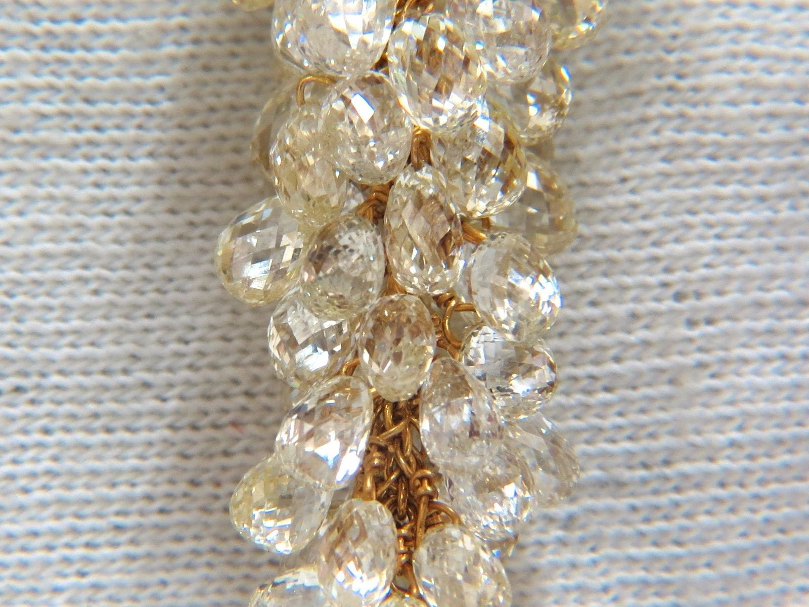 50.15ct Natural Fancy Color Briolette Diamond Dangle Earrings in 18K Gold Grapevine Design - Elegant Jewelry for Weddings, Parties & Special Occasions