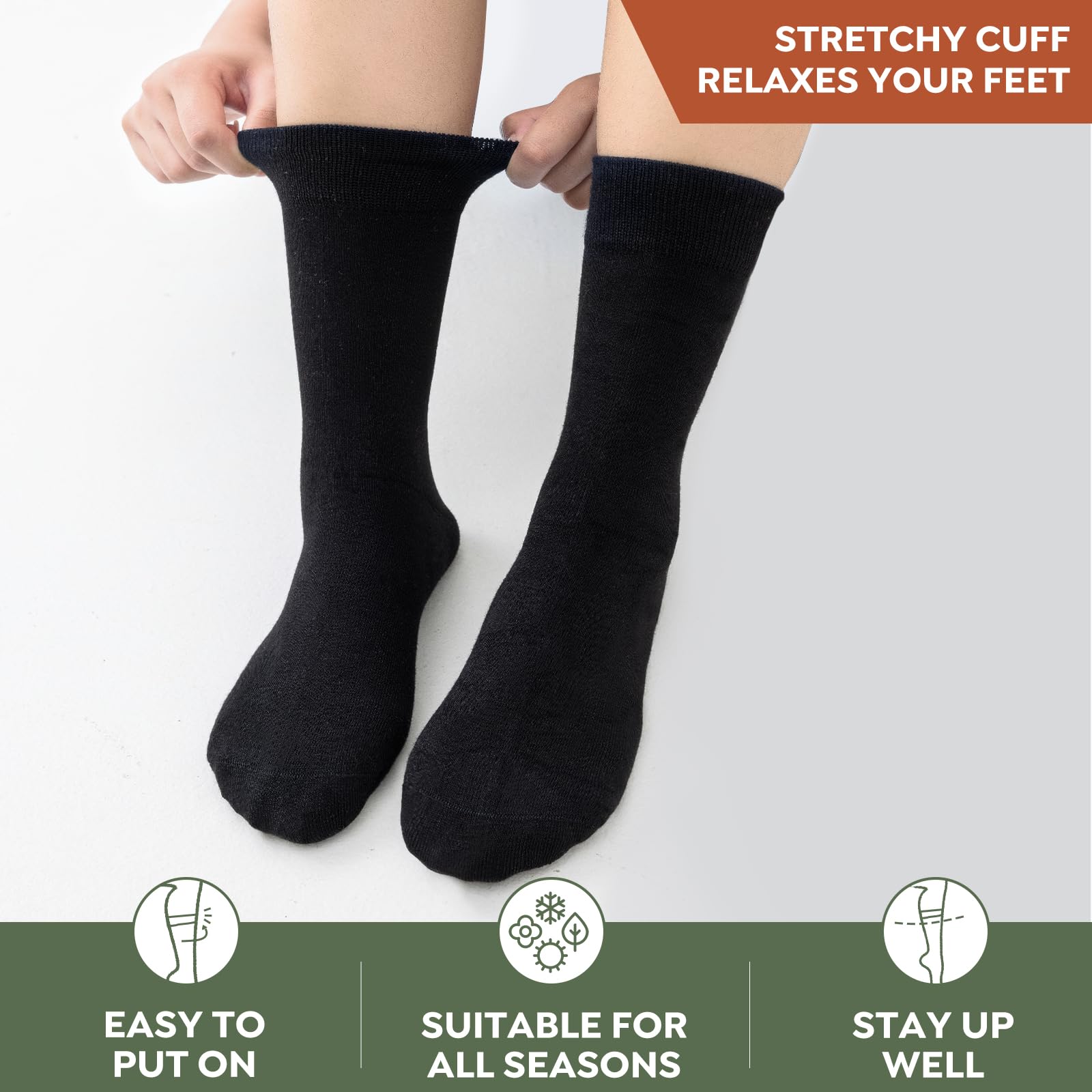 Women's Bamboo Rayon Crew Socks - Soft & Breathable for Work & Casual Wear