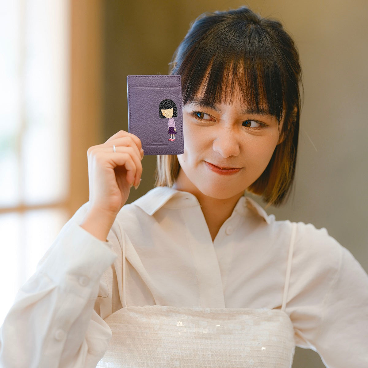 Samuel Ashley x Chibi Maruko Chan Genuine Leather Wallet Card Holder - Slim RFID Blocking Minimalist Design for Everyday Carry, Travel & Gift Giving