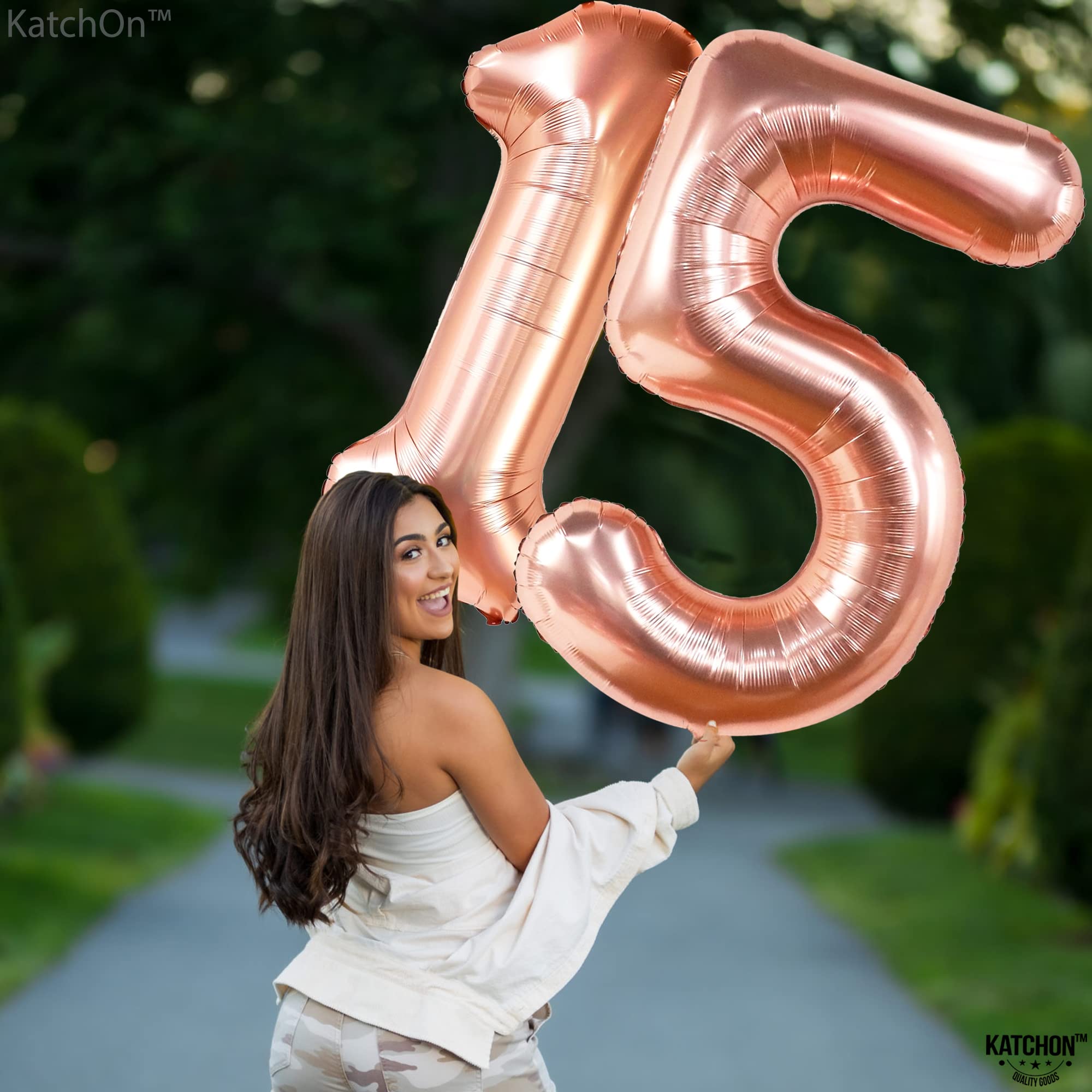 KatchOn Giant 15 Rose Gold Balloon Number - 40 Inch | 15th Birthday Decorations for Girls & Quinceañera | Large Rose Gold Number 15 Balloons for Party Decor | Perfect for Birthday Parties, Sweet 16, Anniversary Celebrations & Photo Backdrops