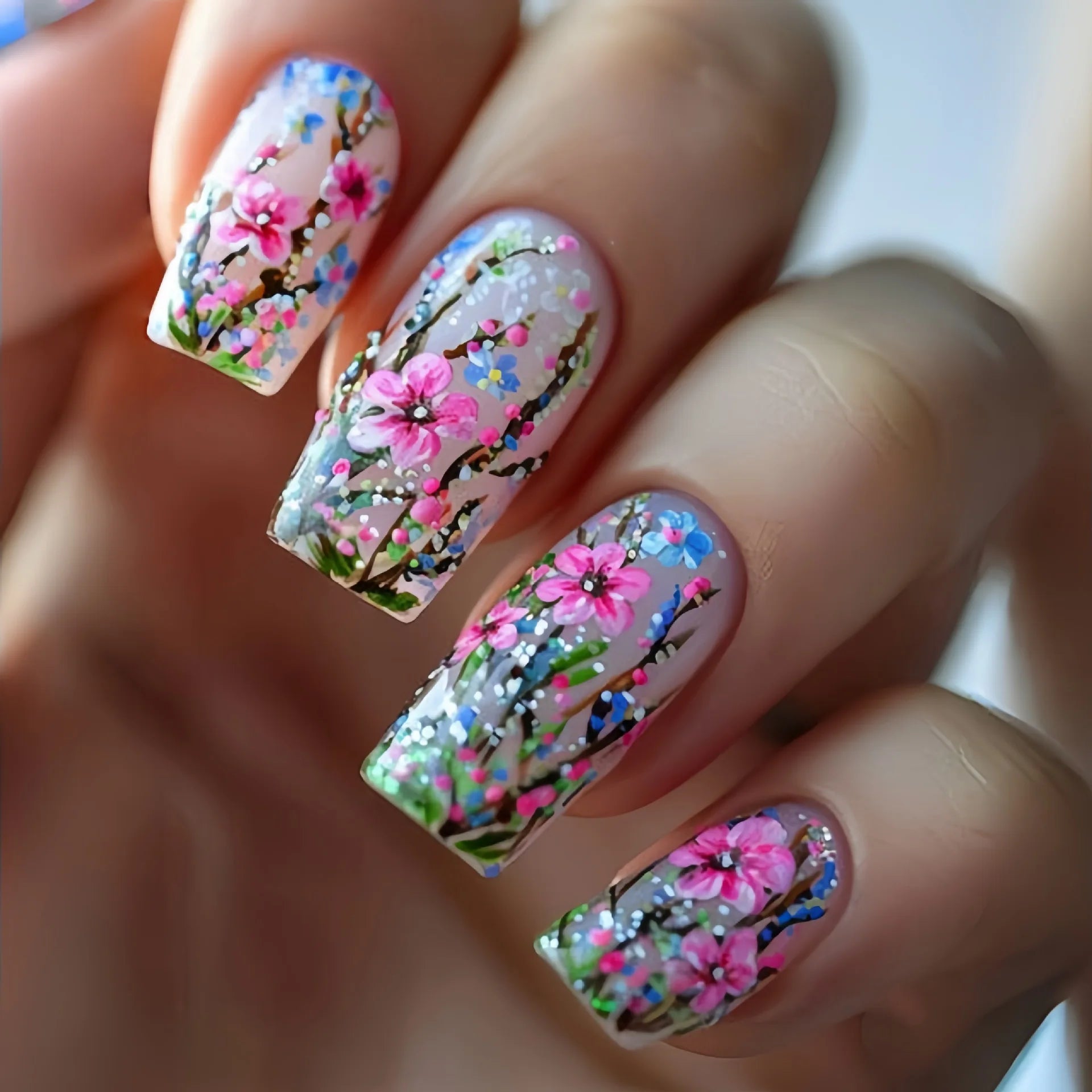 24Pcs Gold Foil Glitter Rose French Ballet Acrylic Fake Nails - Elegant Press on Nails with Floral Design for Women, Perfect for Parties, Weddings & Special Occasions