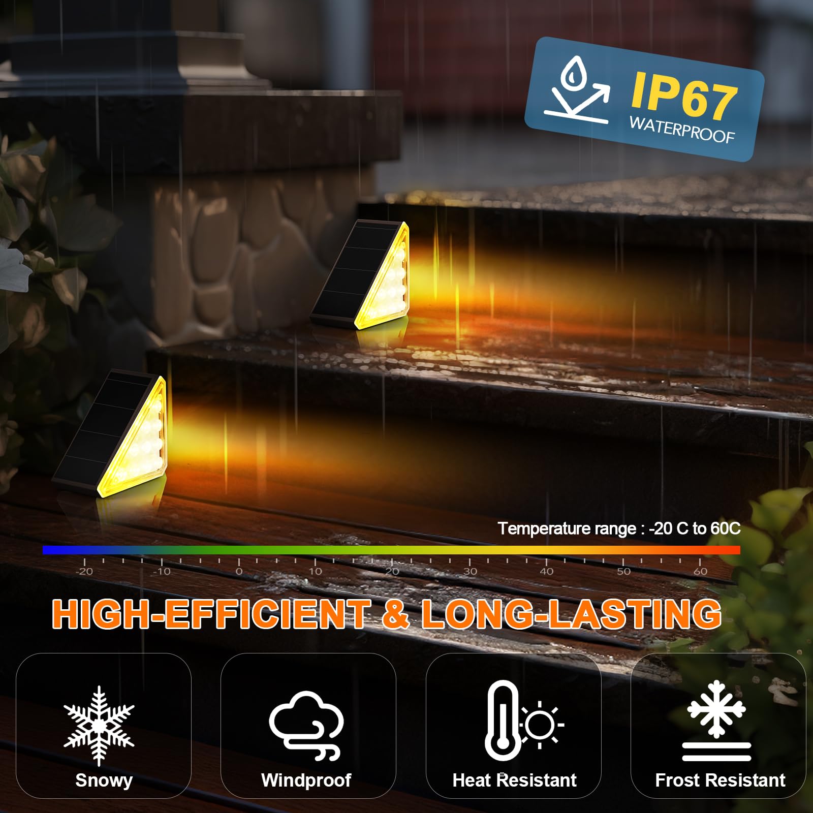 6 Pack Solar Stair Lights Outdoor - Waterproof IP67 LED Solar Pathway Lights for Stairs, Deck, Front Steps, Porch, Patio, Garden & Backyard - Brown Solar Powered Landscape Lighting for Night Safety & Ambience