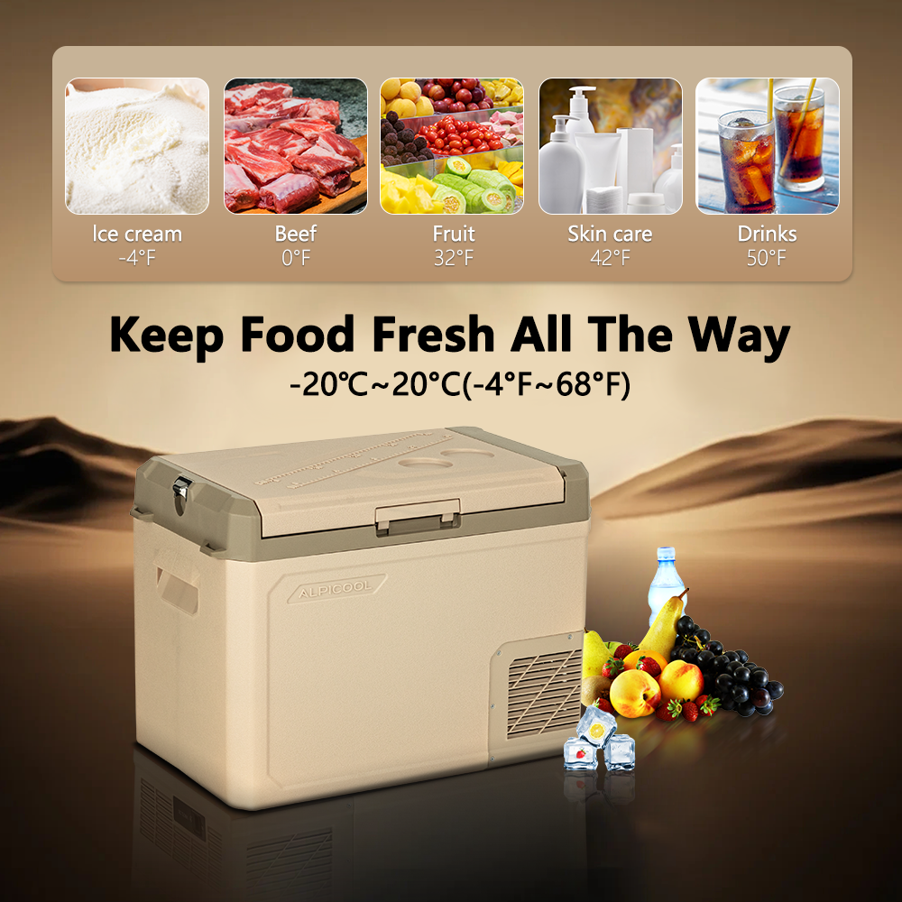 Alpicool GE40 Portable Car Refrigerator Freezer 12V/24V - 40 Quart Compact Fridge for Road Trips, Camping & Outdoor Adventures