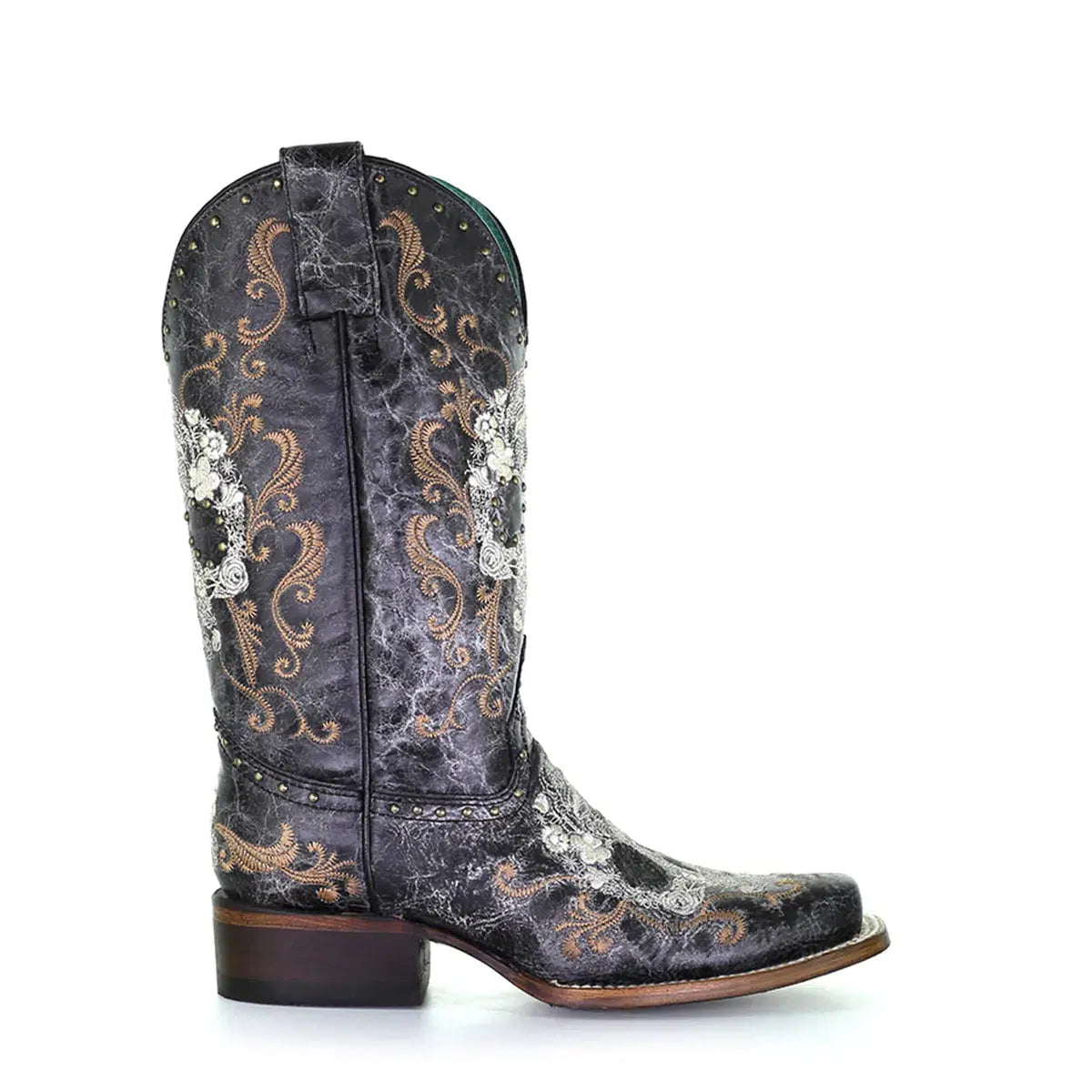 Z5005 Women's Western Cowgirl Leather Boots with Black Skull Design - Stylish & Comfortable for Rodeo, Country Dancing & Everyday Wear